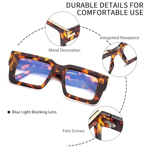 JM 3 Pack Oprah Style Reading Glasses for Women Men, Fashion Square Blue Light Blocking Readers +0.0