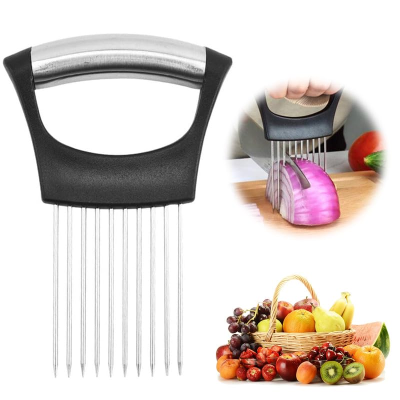 2026 Upgraded Onion Holder for Slicing, New Stainless Steel Onion Slice Holder Lemon Slicer Vegetable Cutter, Kitchen Chopper Slicing Assistant Tool for Meat, Onion, Potato, Tomato (1 Pack)