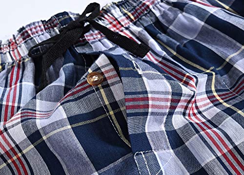 MoFiz Men's Pajama Bottom Plaid Sleep Lounge Summer House Sleepwear Shorts 3-Pack Size S