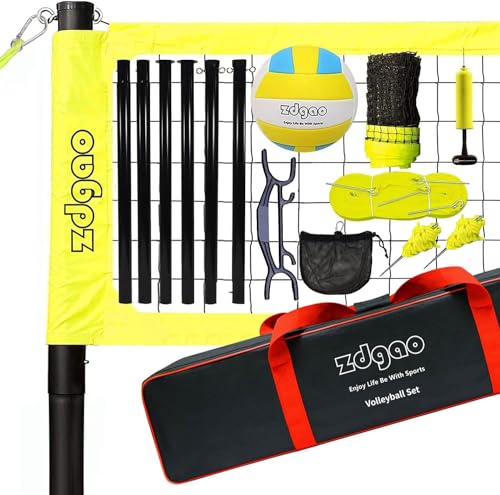 Volleyball Net Outdoor - Portable Volleyball Set for Backyard with Professional Volleyball Net, Wrap Yarn Volleyball and Pump, Boundary Line, Carry Bag