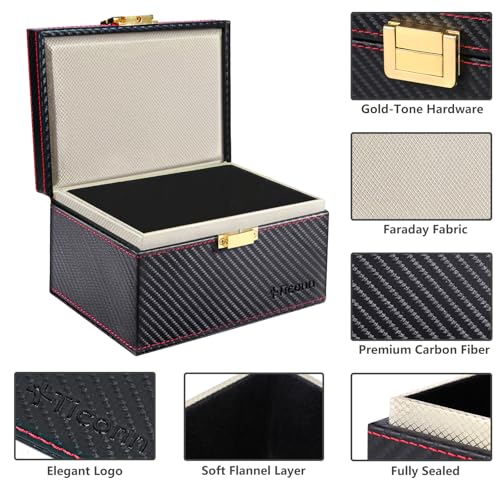 TICONN Faraday Box, Car Key Fob Protector, Carbon Fiber Signal Blocker for Keyless Fob, RFID Signal Blocking Pouch Cage