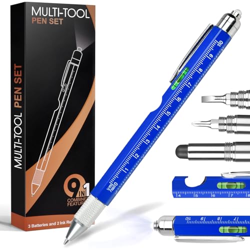 2PCS Multitool Pen Set, Gifts for Dad Husband from Daughter Wife, 11 in 1 Cool Gadgets Tools for Men, Birthday Christmas Stocking Stuffers for Men Adults Him Grandpa Friend (Black 2Pcs)