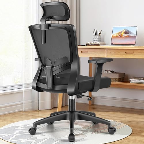 Brick Attic Office Chair Ergonomic Desk Chair High Back Computer Chair Swivel Mesh Task Chair with Adjustable Lumbar Support Armrests Headrest Black