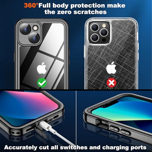 SPIDERCASE for iPhone 13 Case Waterproof,Built-in【9H Tempered Glass】 Camera Lens & Screen Protector【IP68 Underwater】【15FT Military Shockproof】 Full Body Protection Rugged iPhone 13 Case 6.1’’,Black