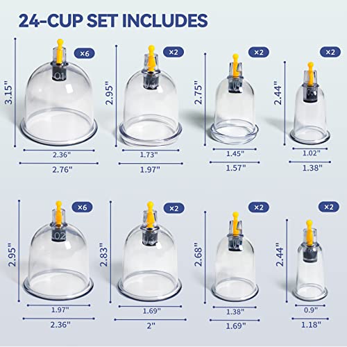 KingPavonini 24 Cups Cupping Therapy Set, Professional Chinese Cupping Set with Magnetics, Portable Vacuum Cupping for Cellulite Reduction, Pain Relief and Blood Circulation