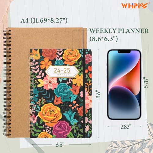 Undated Weekly Daily Planner- Weekly Goals Notebook, Women To Do List Planner, Habit Tracker Journal, Agenda 2024-2025 Daily Planner with Floral Hardcover Spiral Binding, A5 Plannee, Black