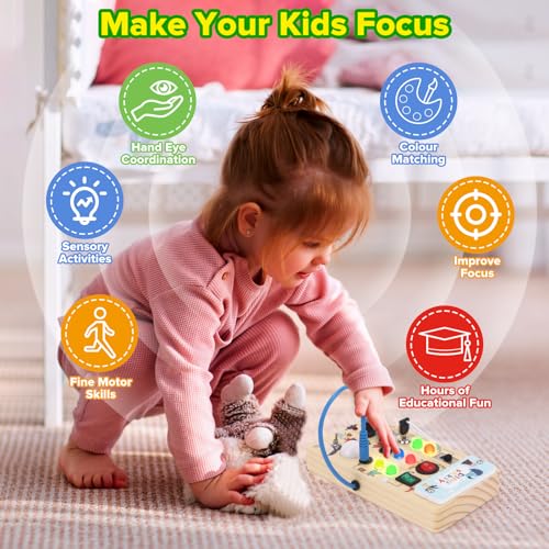 wakelnsa Montessori Busy Board,Montessori Toys for 1-3 Years Old,Baby Sensory Board,Preschool Learning Activities,Wooden Toys for Toddler,Christmas & Birthday Gift for Boys & Girls
