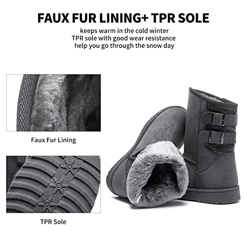 FRACORA Womens Winter Snow Boots Fur Lined Boots Winter Warm Mid Calf Boots for Women(Grey,US6)