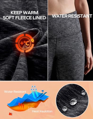 Ewedoos Fleece Lined Leggings with Pockets Water-Resistant Thermal Winter Warm Leggings for Women Yoga Pants Ski Hiking Charcoal