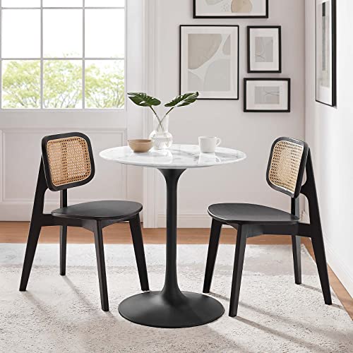 Modway Lippa 60" Mid-Century Modern Dining Table with Round White Top and Pedestal Base in Gold White