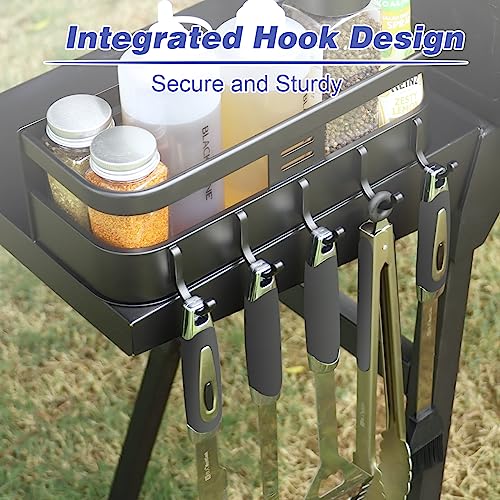 Magnetic Griddle Grill Caddy Organizer No-Installation - Durable Aluminum BBQ Storage for Outdoor Blackstone Grills with Side Shelves, with Paper Towel Holder