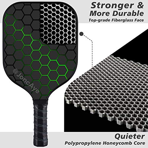 JoncAye Pickleball Racket Set with 2 Fiberglass Paddles and 4 Pickle-Ball Balls, 1 Paddle Bag |USAPA Approved Pickleball Racquets for Adults, Kids, Pickleball Gear w/Accessories