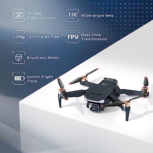 Super Enduring Brushless Motor Drone with 84 Mins Super Long Flight Time, Drone with 2K HD Camera for Beginners, CHUBORY A77 WiFi FPV Quadcopter, Follow Me, Auto Hover, Carrying Case, 3 Batteries