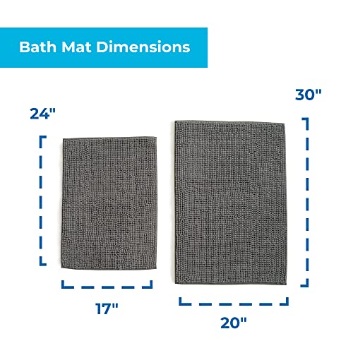 Linenspa Chenille Bath Mat Set — 2 Piece, Non Slip, Water Absorbent, Fast Drying, Machine Washable, Bath Rug For Bathroom - Dorm Room Essentials