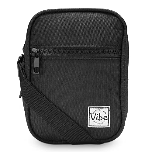 Vibe Festival Gear Small Crossbody Sling Bag for Women Men 5in1 Multi-Use from (rPET) Recycled Polyester Belt Bag Cross Body Backpack Fanny Pack Purse - Black