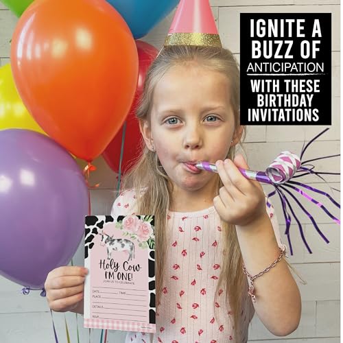 15 Holy Cow Im One Birthday Invitations Girl - Cow Birthday Party Invitations For Girls, Cow Invitations For Birthday Party Invitation Girl, Invitation Cards Birthday, Kids Birthday Invitations Girl