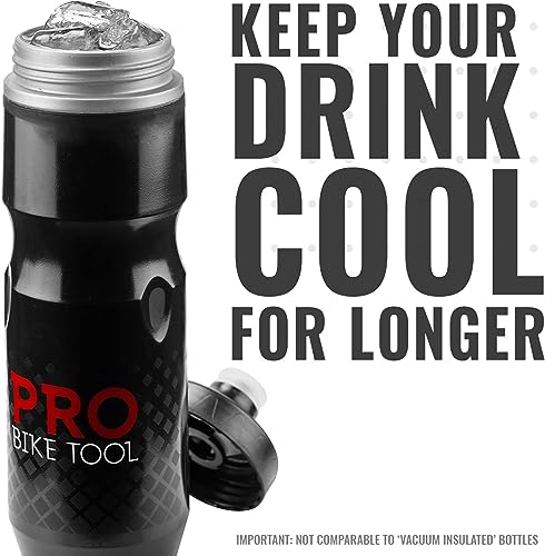 PRO BIKE TOOL Insulated Bike Water Bottle -Bonus Sports Carry Loop - For All Physical Activities & Cycling-Keep Your Drinks Cooler, Longer - 680ml 24oz