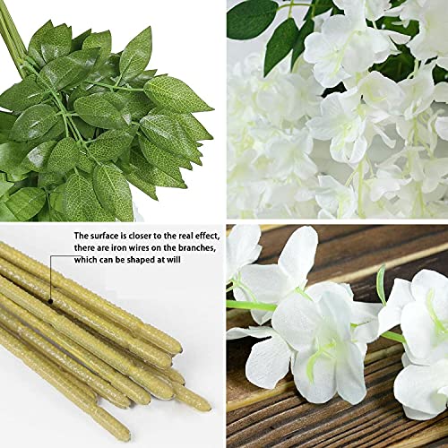 WEISPARK Fake Hanging Flowers - 12 Pieces 3.75 Feet/Piece Artificial Wisteria Vine Ratta Hanging Garland Silk Flowers for Home Party Wedding Decor (Pink)