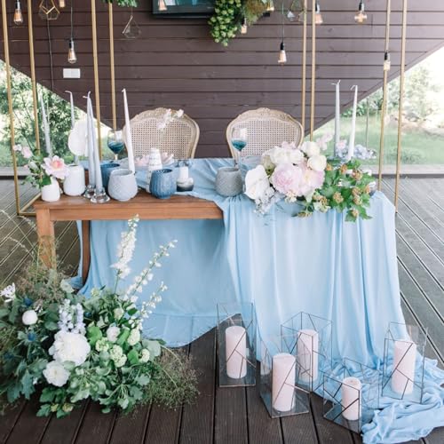 Chiffon Table Runner 27x120 Inches Baby Blue Sheer Fabric Long Table Runners for Wedding Birthday Party Easter Baby Bridal Shower Decorations 10ft