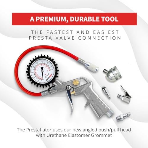 Prestaflator Bike Tire Inflator, Presta & Schrader Valve Air Compressor Tool – Works with Tubeless & Standard Tires – Bike & Car Air Compressor Tire Inflator for MTB & Road Bikes