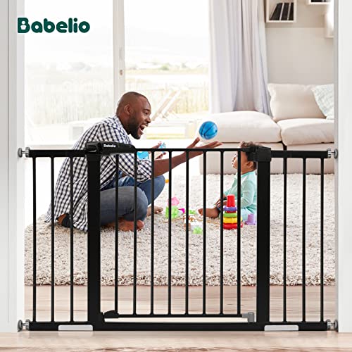 Babelio Baby Gate for Doorways and Stairs, 29-48'' Auto Close Dog/Puppy Gate, Easy Install, Pressure Mounted, No Drilling, Safety Gate w/Door for Child and Pets, 2 Pack Black