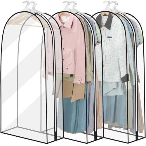 40" Clear Garment Bag - 3 Pack 10” Gusseted Suit Bags For Closet Storage Hanging Clothes Shirts, Coats, Dresses