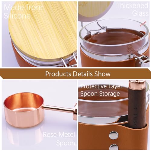 Matifaner Glass Storage Jars with Spoon, Kitchen Food Storage jars with spoon, Glass Coffee Nuts Canister with Bamboo Lids, Scoop for Coffee Bean, Ground Coffee,Nuts, Cookie, Flour (16OZ×2)