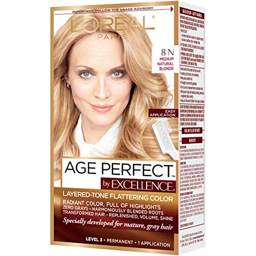 L'Oreal Paris Excellence Age Perfect Layered Tone Flattering Color, 8N Medium Natural Blonde Set (Packaging May Vary)