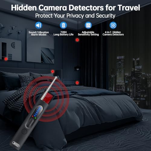 XO Hidden Camera Detectors for Travel,Anti-Spy Hidden Device Bug GPS Camera Detector Finder RF Wireless Signal Scanner for Airbnb Hotel Home Office,5 Levels Sensitivity 4 Modes,Safeguard Your Privacy