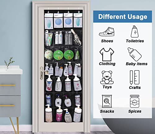 MISSLO 28 Large Pockets Hanging Shoe Organizer Over The Door Shoe Rack for Closet Door Storage Mesh Shoe Holder Hanger for Men, Black
