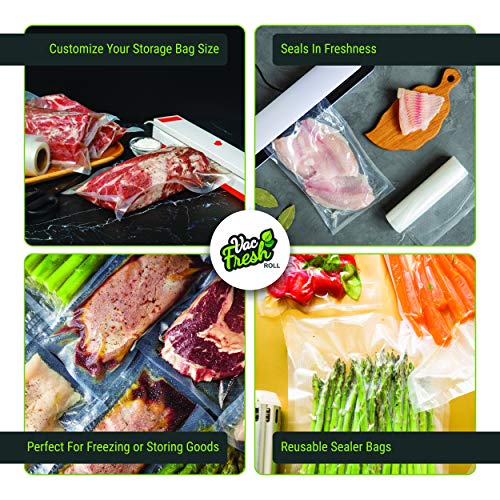 Vac Fresh Food Vacuum Sealer Rolls (8" x 50', 1 Roll), 3.5mil VF850 Embossed Food Storage Bags, Vacuum Seal Bags for Meal Prep, Sous Vide Bags for Cooking (50 Feet)