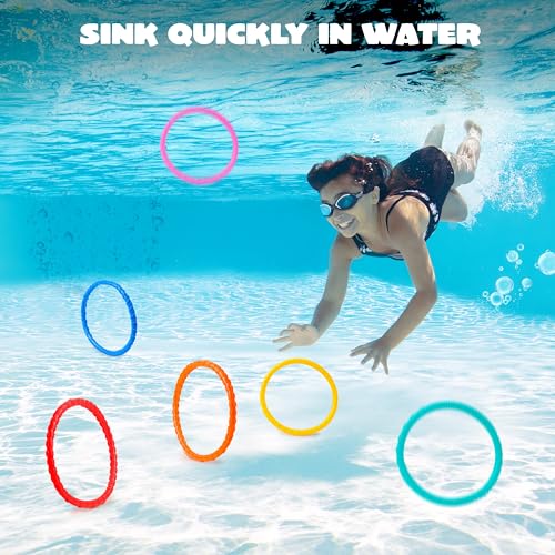 JOYIN Dive Rings Pool Toys, 8 Pcs Colorful Pool Rings for Kids, Underwater Training Pool Diving Rings, Swimming Pool Dive Ring Toy for Kids Gifts Summer Swim Water Fun Pool Games(Diving Circles)