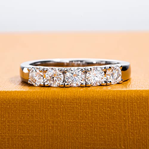 AimiIee Moissanite Wedding Band Half Eternity Rings D Color VVS1 Clarity Round Brilliant Cut S925 Sterling Silver Stackable Eternity Band for Women Men with Certificate(9)