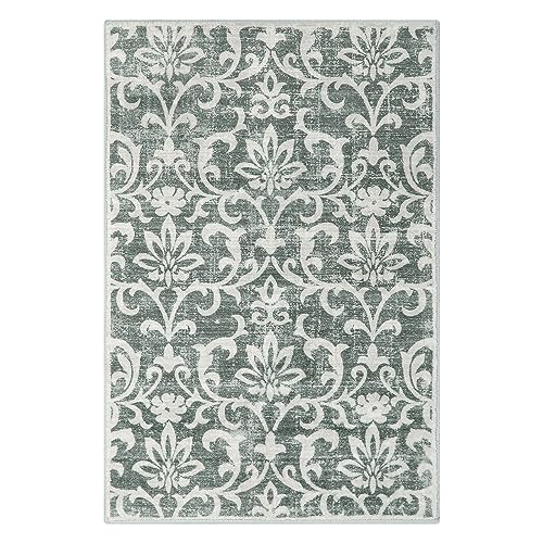 Morebes Vintage Entryway Rug, 2x3 Rug Non Slip, Washable Kitchen Rug Floral Door Rugs for Entryway Indoor , Non Shedding Kitchen Sink Throw Carpet for Bedroom Bathroom Laundry, Grey