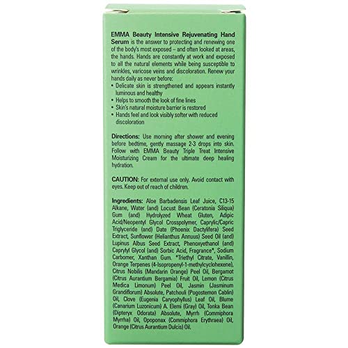 EMMA Beauty Intensive Rejuvenating Hand Serum, Moisturizing Night Renewal Hand Relief Serum for Instantly Luminous Skin, 1 Ounce Glass Bottle with Dropper