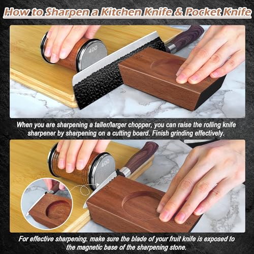 Abardi Rolling Knife Sharpener for Straight Edge, Knife Sharpener with Industry Diamonds for Steel of Any Hardness, Knife Sharpener Kit with 15 & 20 Degree Magnetic Angle for Kitchen Knives