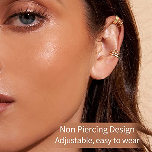 ChicSilver Gold Ear Cuffs Set 18K Gold Plated Fake Ear Cuffs Non Piercing Ear Conch Clip on Cartilage Earrings for Women Men | 4 Various Styles