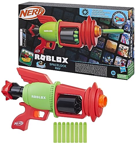 Nerf Roblox Build A Boat for Treasure: Spacelock Ray Blaster, Includes Code to Redeem Exclusive Virtual Item, 8 Elite Darts