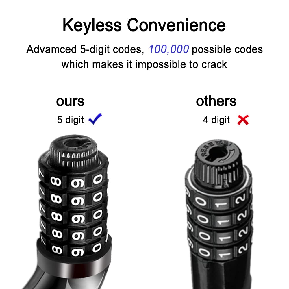 NDakter Bike Locks, 4 Feet Bike Lock Cable, High Security 5 Digit Resettable Combination Coiling Bicycle Lock Scooter Lock, Heavy Duty Anti Theft Cable Locks with Mounting Bracket