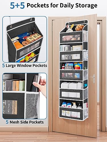 JARLINK Over The Door Organizer Storage, 5 shelf Hanging Door Organizer with 5 Large Capacity Pockets, Anti Tilt 44 lb Load Behind Door Organizer for Bedroom, Bathroom, Pantry, Nursery, (Black)