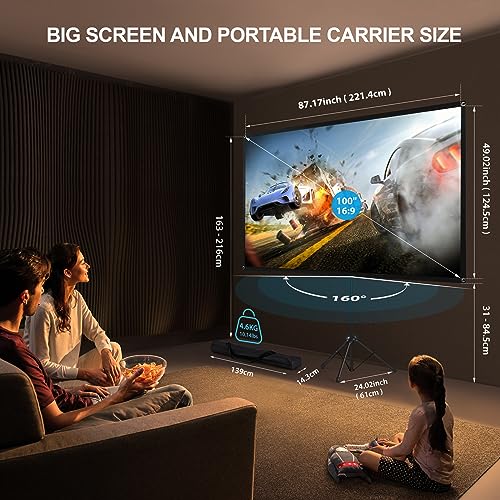 Portable Projector Screen with Stand, Outdoor Movie Screen, 80 Inch 16:9 Light-Weight, Mobile and Compact, Easy Setup and Carrying, Projection Screen with 1.2 Gain Glass Fiber, Idea for Home Cinema