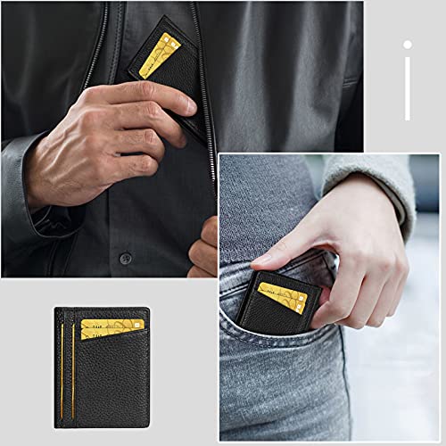 Unaone Slim Minimalist Wallet - Premium Leather RFID Blocking Front Pocket Wallets with 8 Card Slots and 2 ID Window, Black
