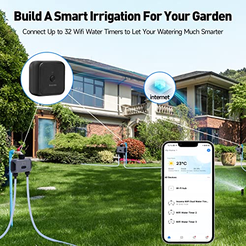 Insoma WiFi Water Timer, Smart Hose Timer for Garden Faucet, Sprinkler Timer with WiFi Hub, Up to 20 Watering Plans, APP Control, Work with Alexa and Google Assistant, 2 Outlets