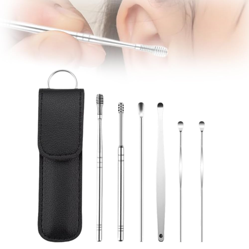 Ear Cleaner, Ear Cleaning Tool Set, Ear Cleaning Kit, Portable Spiral Earwax Cleaner Tool Set (Black)