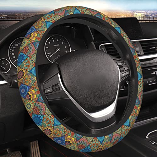 Sage Green Hippie Flower Auto Car Steering Wheel Cover Universal 15 Inch Neoprene Interior Decor Protection Accessories