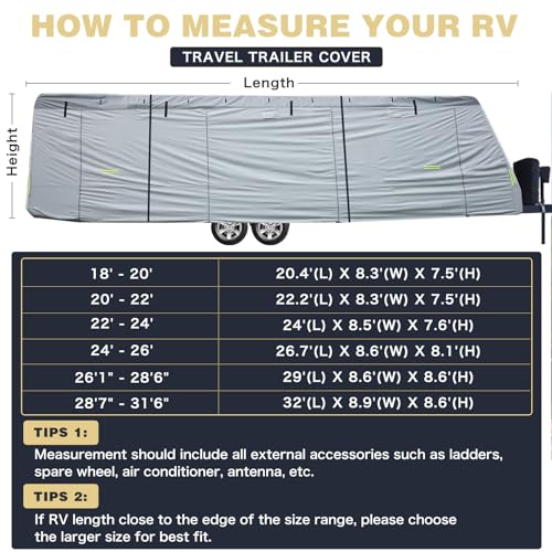 GOTRUTH Upgraded Travel Trailer Cover, Extra-Thick 800D Top Waterproof RV Cover Fits 26'1''- 28'6'', Windproof Camper Cover with Tongue Jack Cover, Tire Covers, Gutter Covers, Zippered Doors