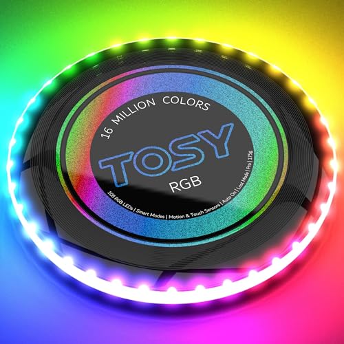 TOSY 16 Million Color Flying Disc - 36 RGB LEDs, Extremely Bright, Smart Modes, Countless Styles, Auto Light Up, Rechargeable, Perfect Birthday & Camping Gift for Men/Boys/Teens/Kids, 175g frisbees