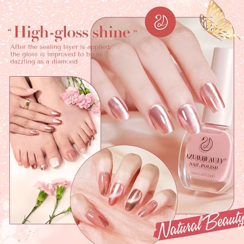 AZUREBEAUTY Fall Nail Polish Set, 4 Colors Yellow Orange Brown Glitter Vegan Quick Dry Natural Nail Lacquer Strengthening Treatment Kit with Top Coat & Nail Polish Remover DIY Salon at Home