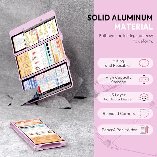 Nursing Clipboard Foldable, Foldable Clipboard w/Nursing Edition Medical Charts,3 Layers Aluminum, Nurse Clipboard w/Low Profile Clip&Pen Clip for Students, Nurses and Doctors, Baby Pink