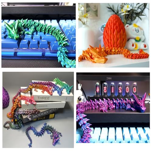 Qxbuhe 12inch 3D Printed Dragon Egg,Mystery Crystal Dragon Fidget Toys,Articulated Dragon,Home Desk Decor Easter Surprise Dinosaur Eggs,Adults Fidget Toys for Autism/ADHD (Black Red)